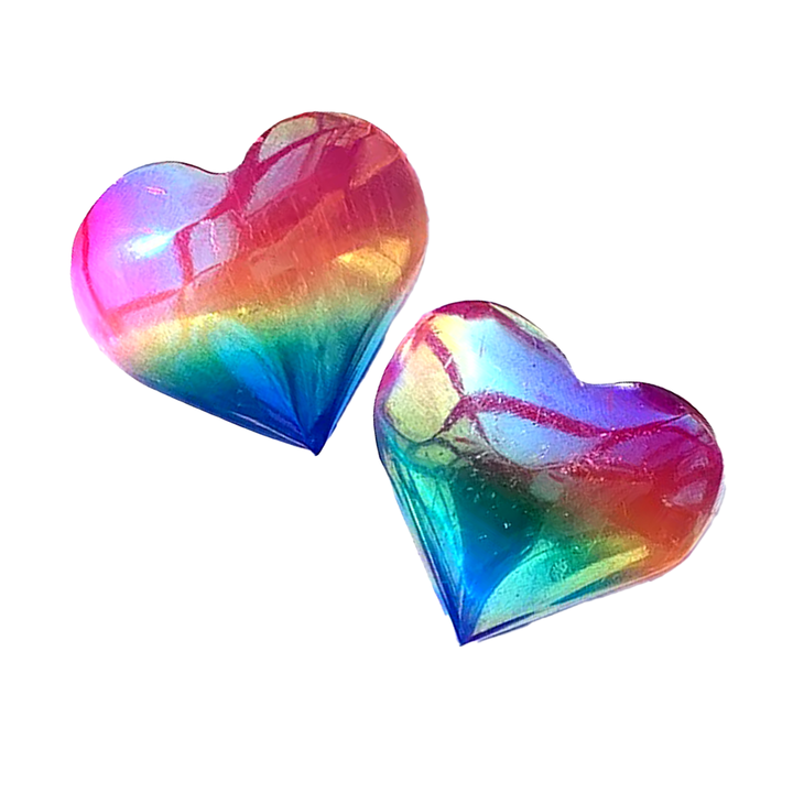 Rainbow, Selenite Crystal  Heart - Positive Vibes - Angelic Realms