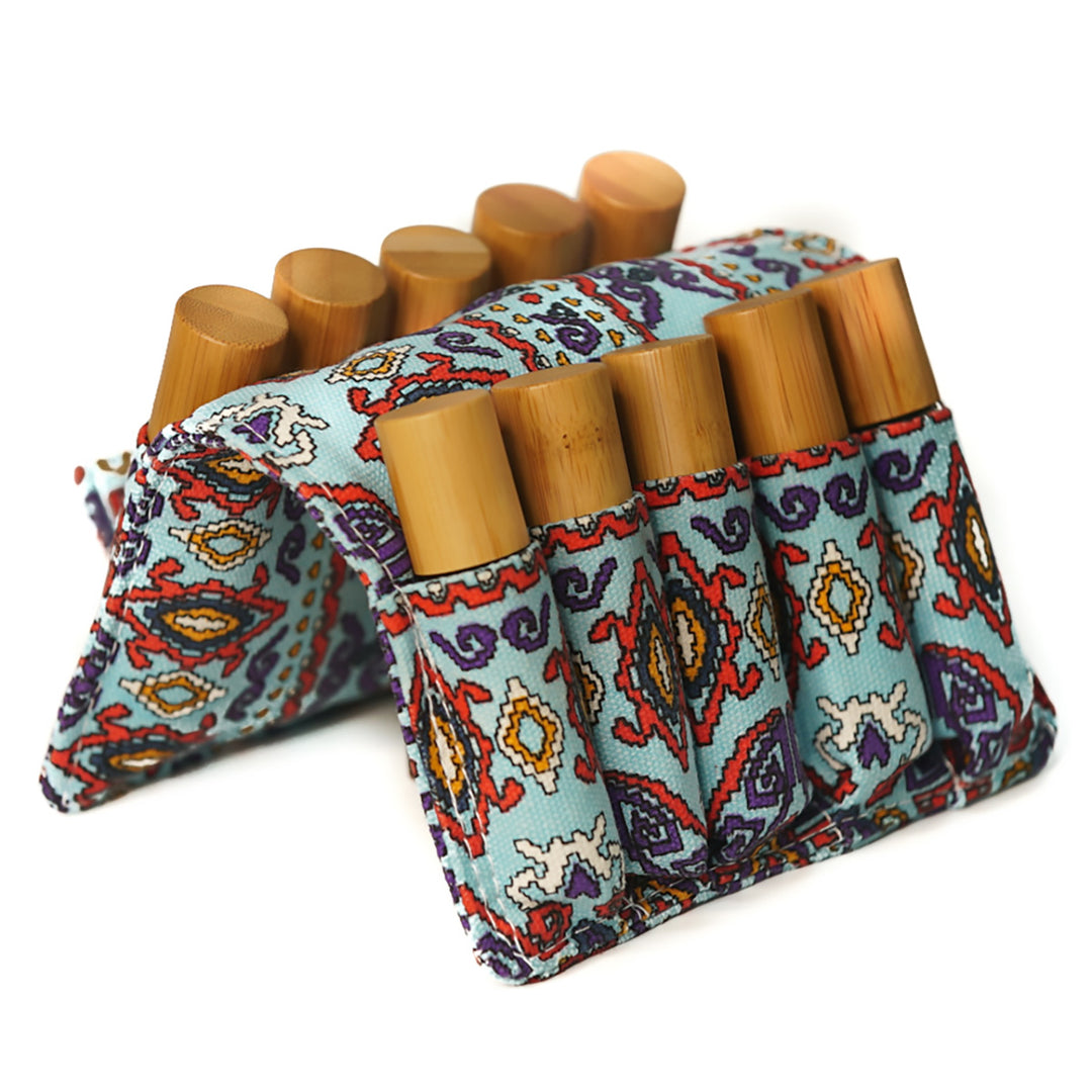 Roller Bottle Soft Travel Case - Blue Native Pattern - Holds 10, 10ml roller bottles