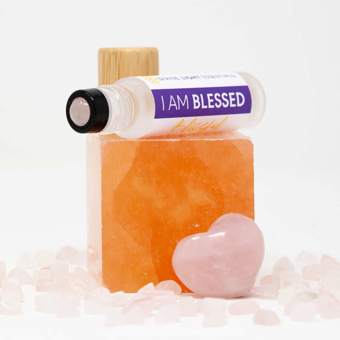 I-Am-Blessed-essential-oil-elixir-roller-bottle-on crystals
