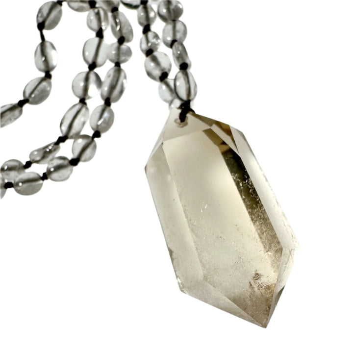 clear quartz crystal beaded necklace pendant