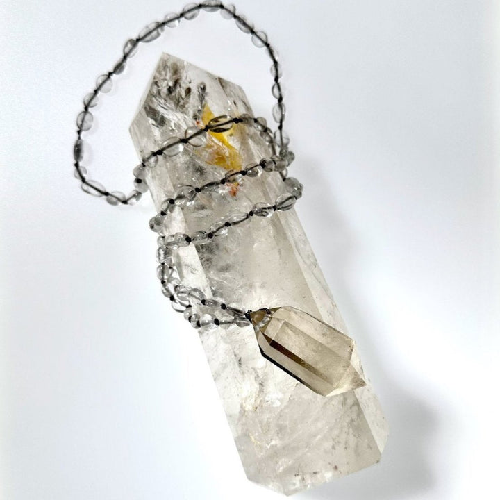 clear quartz crystal beaded necklace pendant