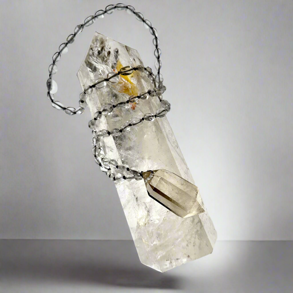 Clear Quartz Necklace Crystal Pendant - Beaded Necklace