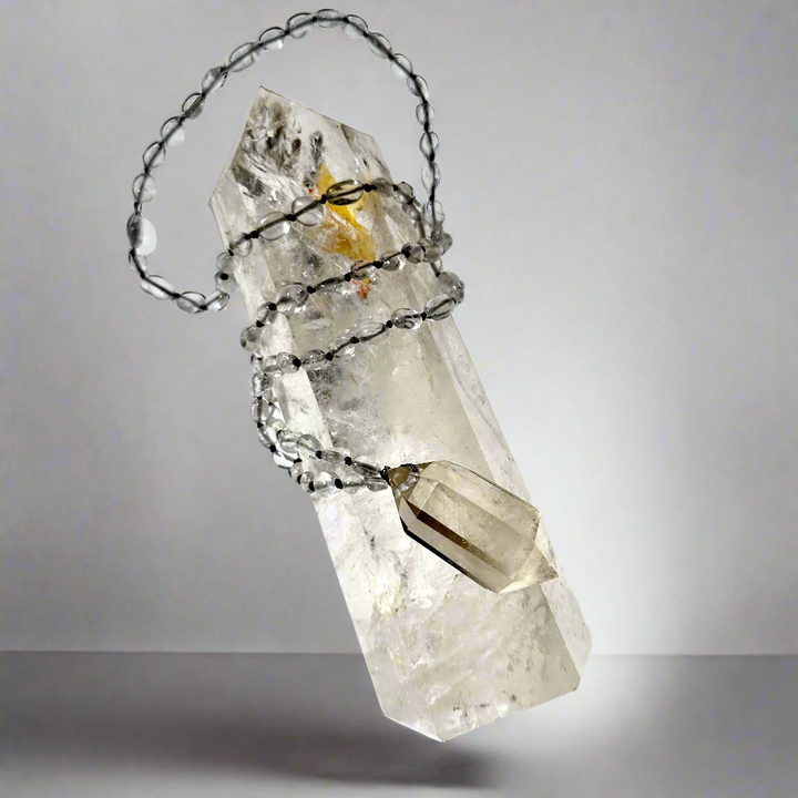 Clear Quartz Necklace Crystal Pendant - Beaded Necklace
