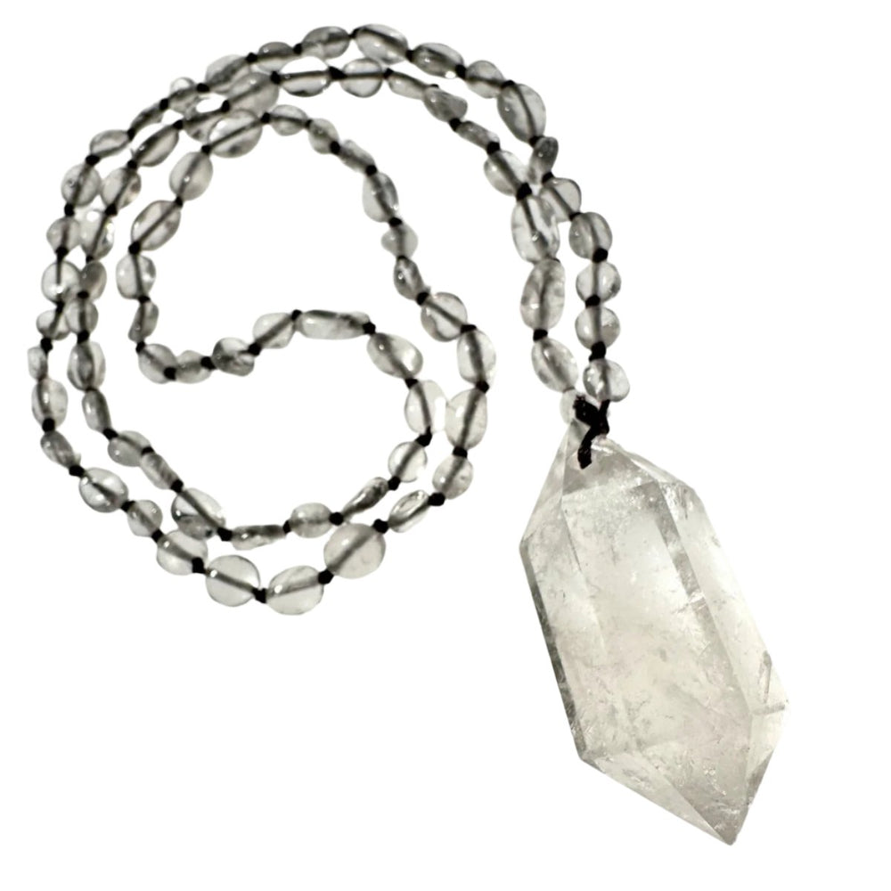 clear quartz crystal beaded necklace pendant