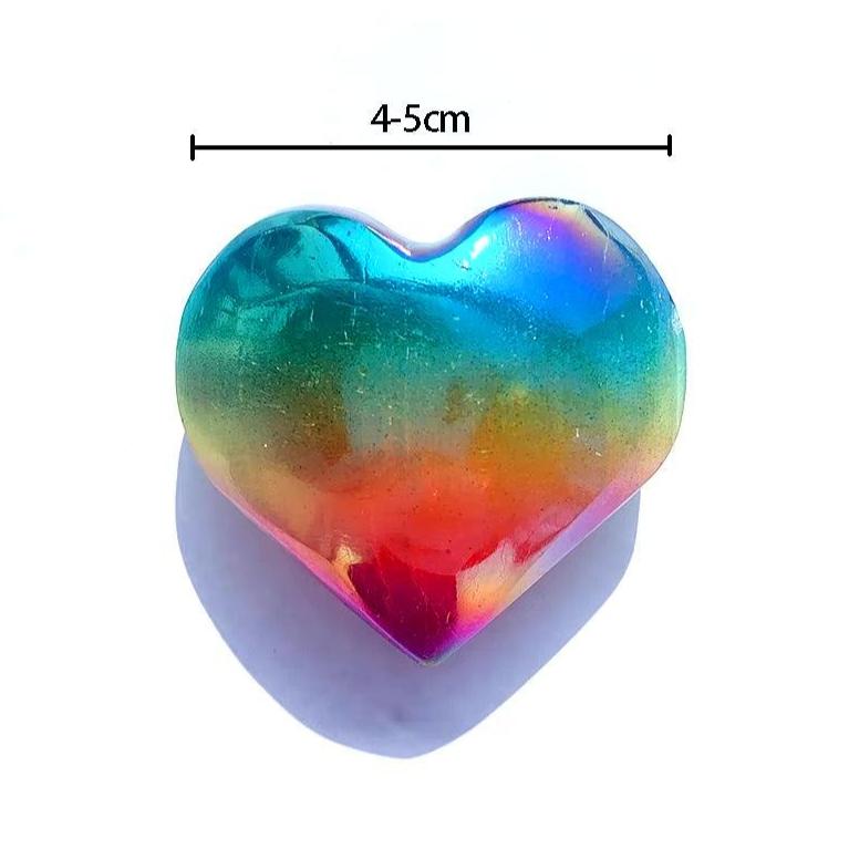Rainbow, Selenite Crystal  Heart - Positive Vibes - Angelic Realms