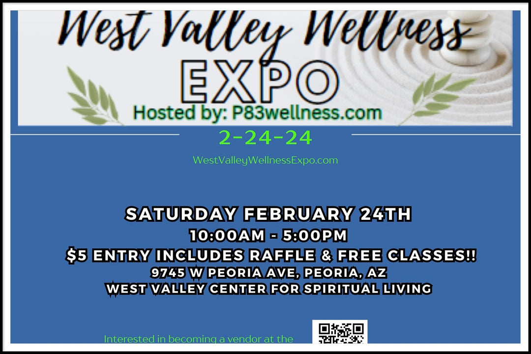 West Valley Wellness Expo event flyer with date February 24, $5 entry, Peoria AZ location.