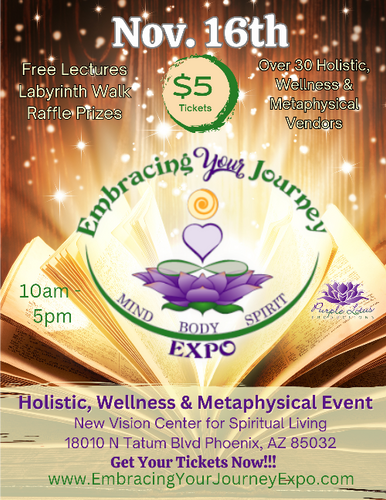 Flyer for Embracing Your Journey Expo featuring holistic, wellness, and metaphysical event details.
