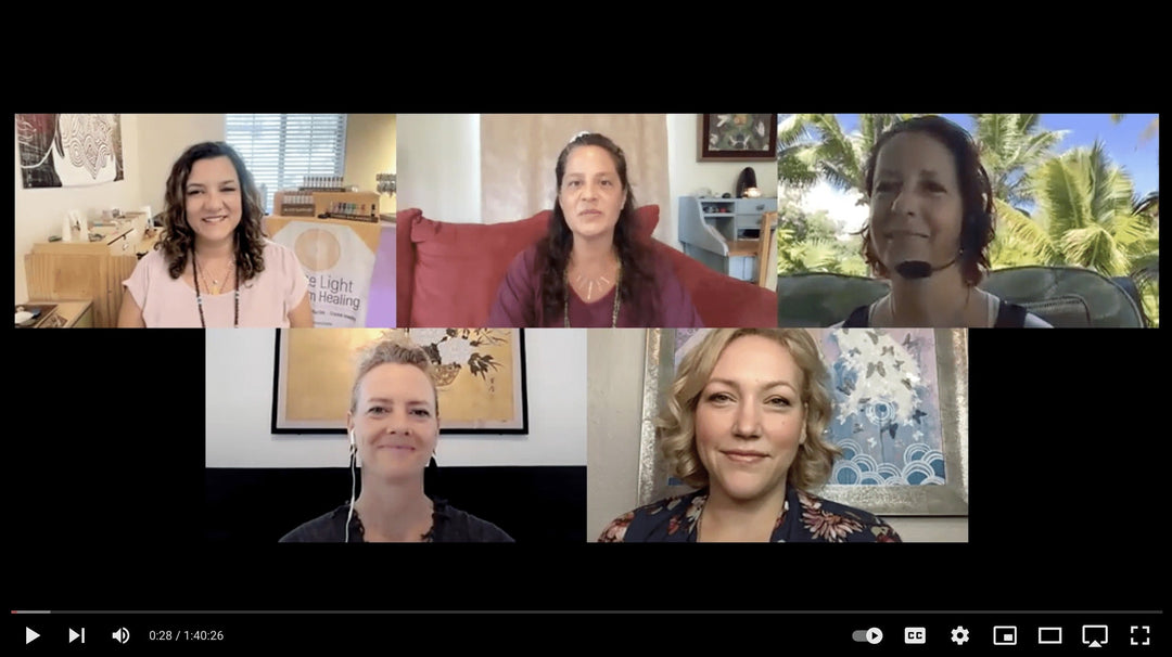 Five women in a virtual healing circle, discussing spiritual awakening and ascension journey