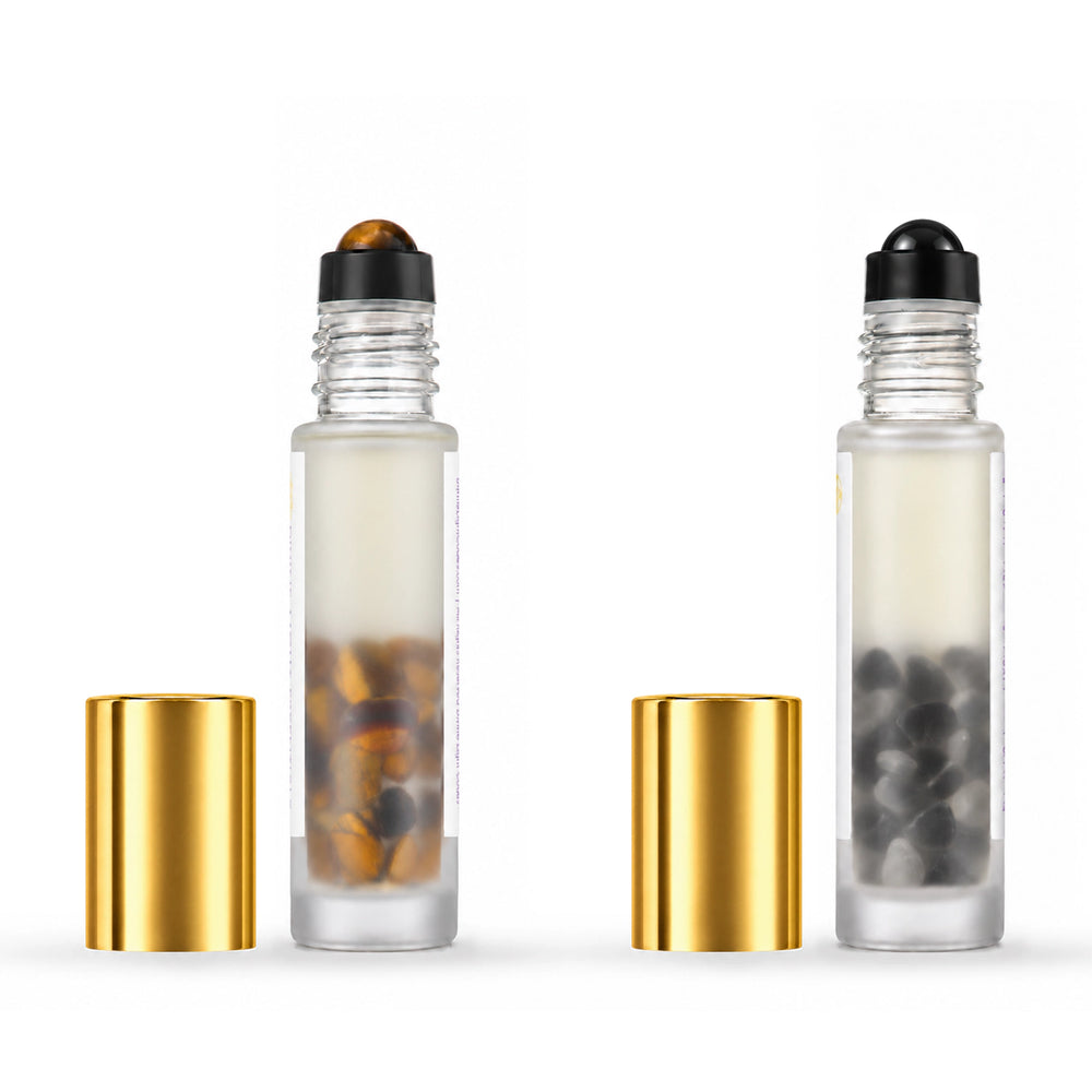 I Am Confident and I Am Protected elixir duo, rear cap off on white.