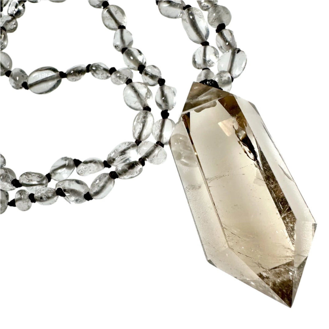 clear quartz crystal beaded necklace pendant