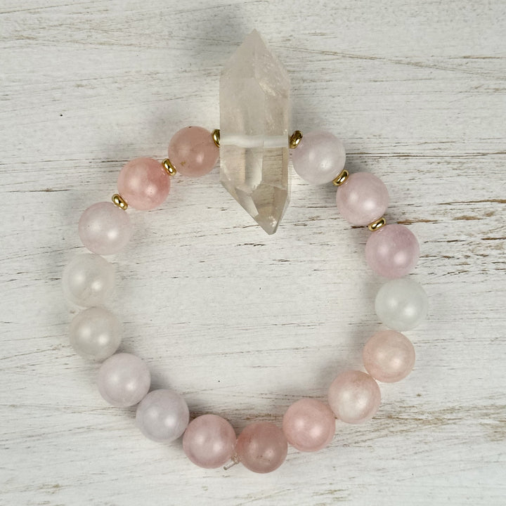 Clear Quartz Double Pointed Crystal Bracelet + Blue Quartz, Tanzanite, & Rose Quartz