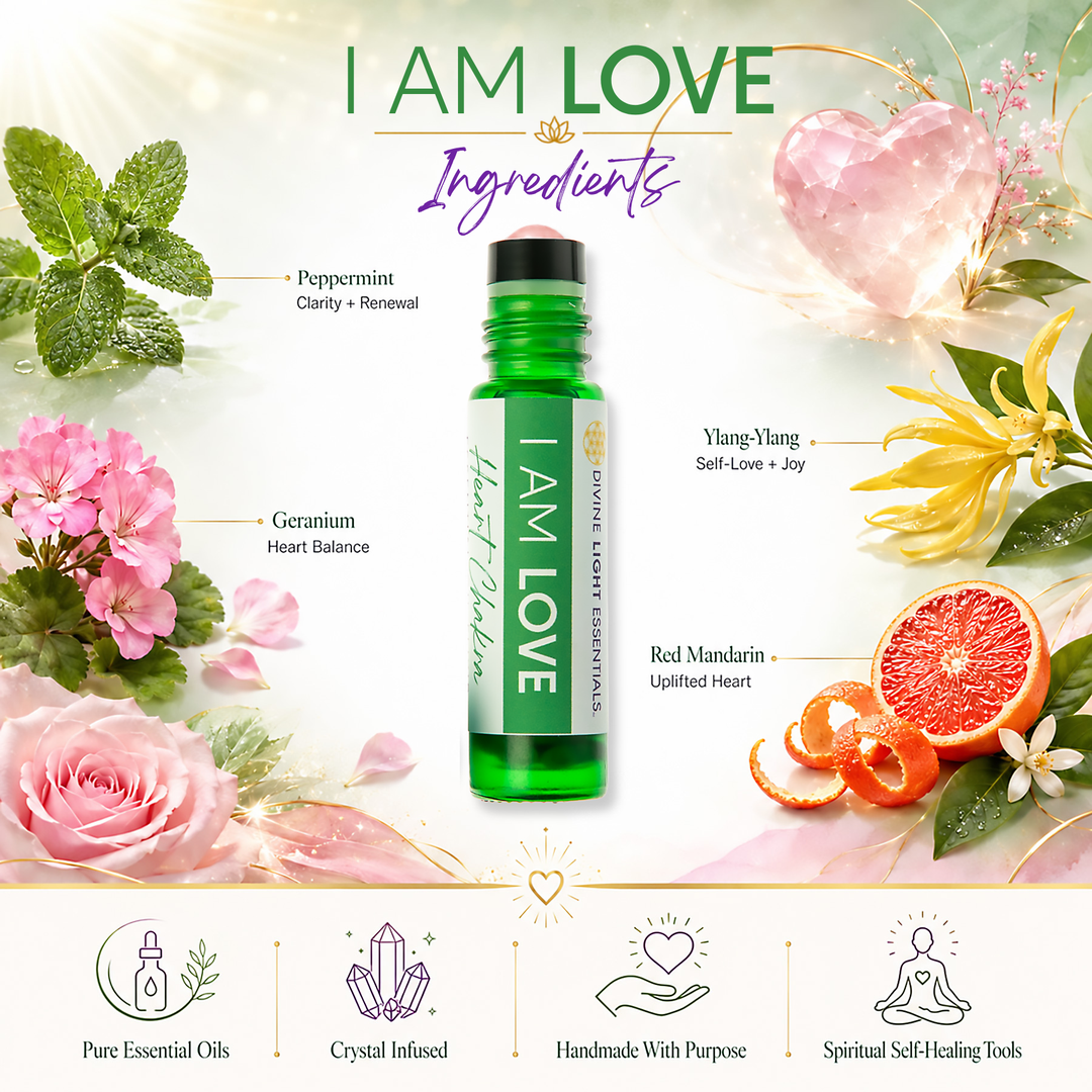 A green essential oil roller bottle labeled &