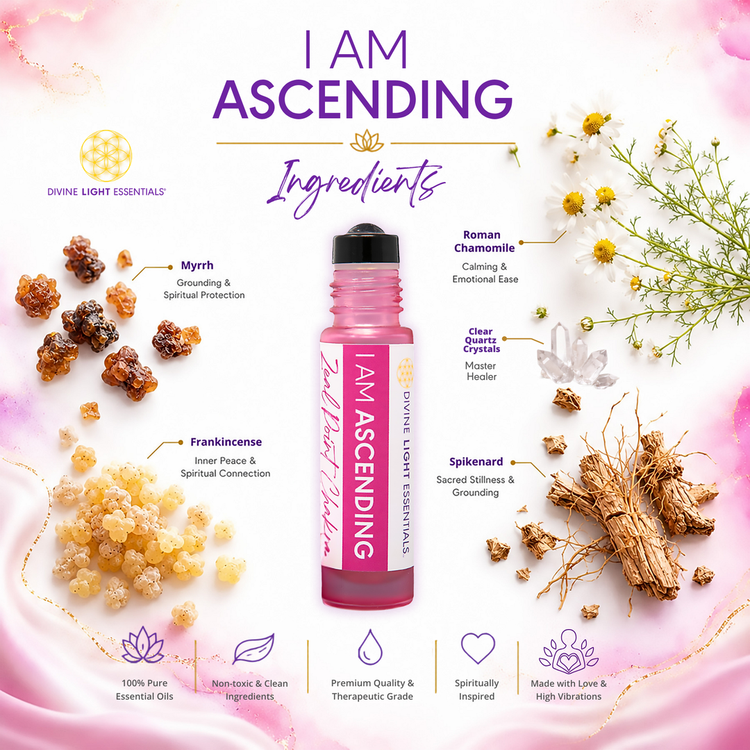 A pink and white essential oil rollerball bottle labeled &
