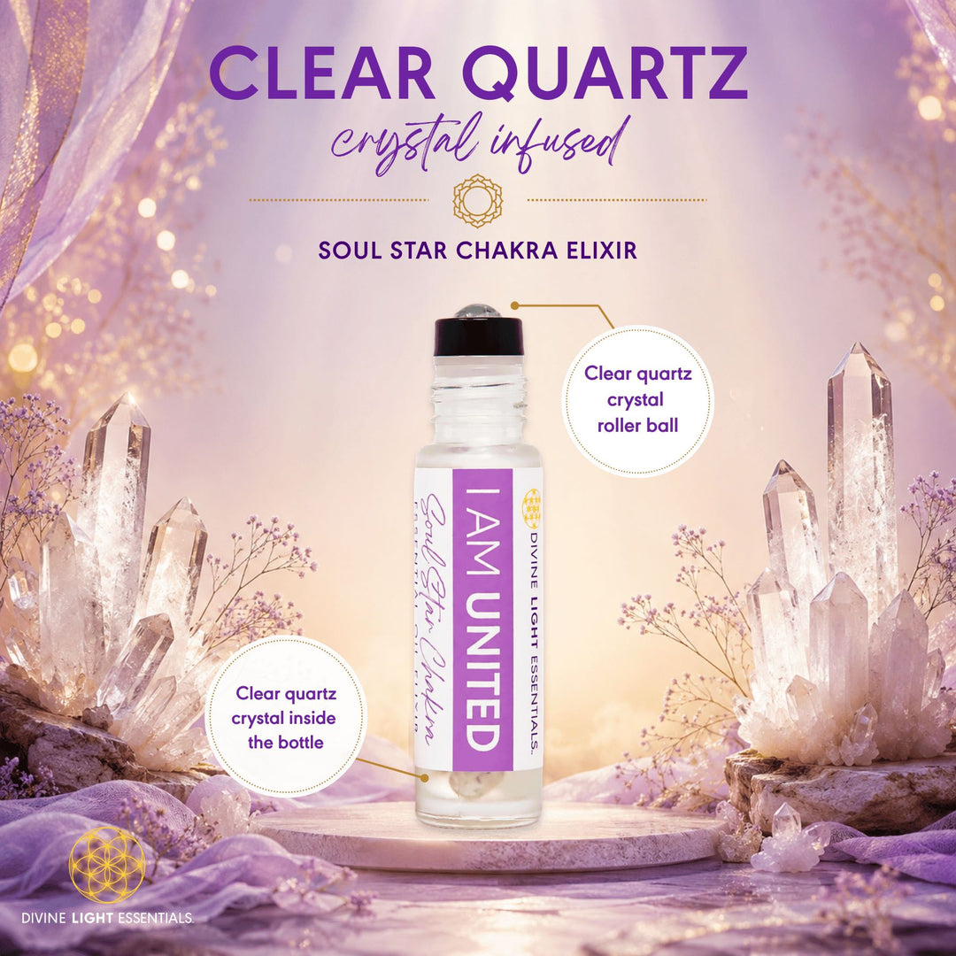 A bottle of Soul Star Chakra Elixir by Divine Light Essentials, labeled &