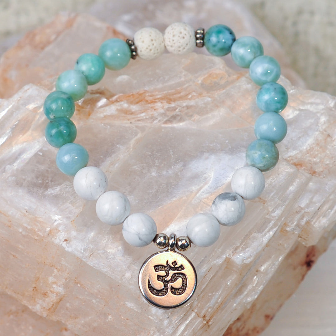 Larimar & howlite bracelet with silver accents