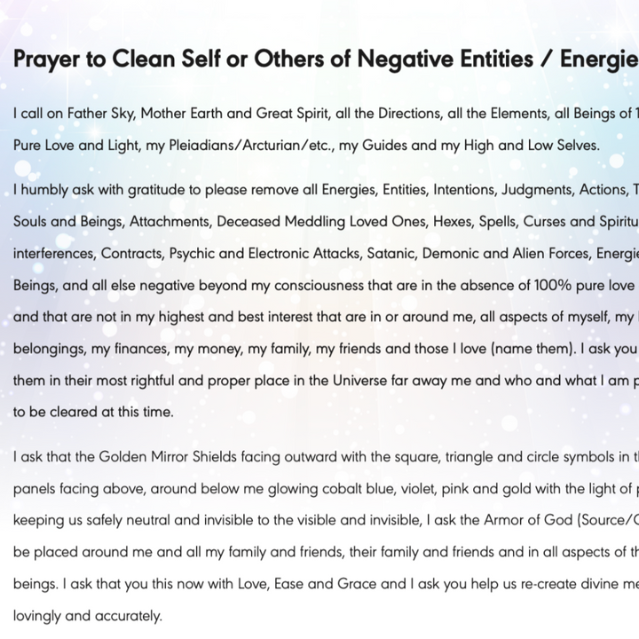 Prayer to Cleanse from Negative Entities - Digital Download PDF
