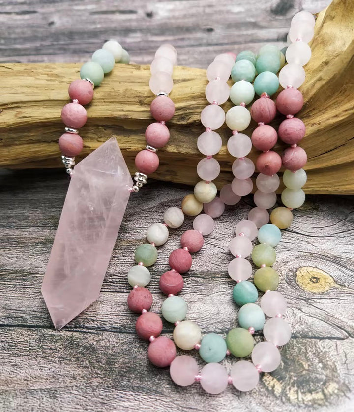 Rose Quartz Necklace Crystal Pendant - Beaded Necklace - Love & Self-Compassion