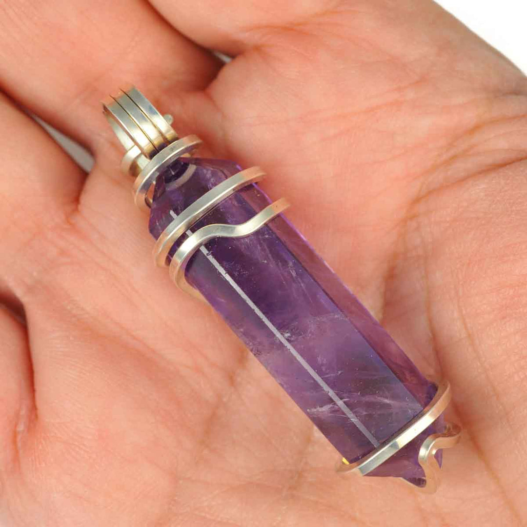 Amethyst Crystal Pendant Wrapped in Sterling Silver