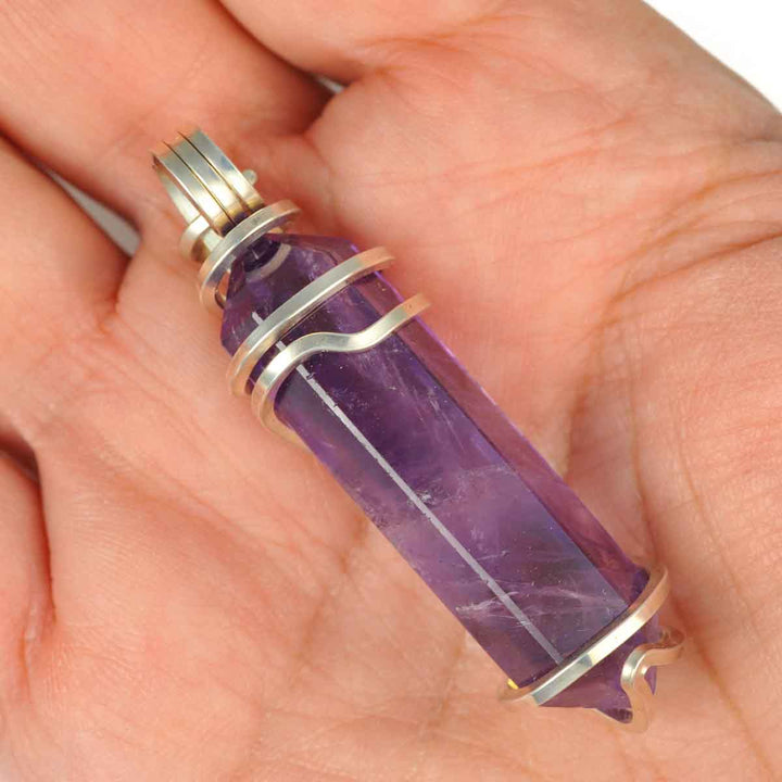 Amethyst Crystal Pendant Wrapped in Sterling Silver
