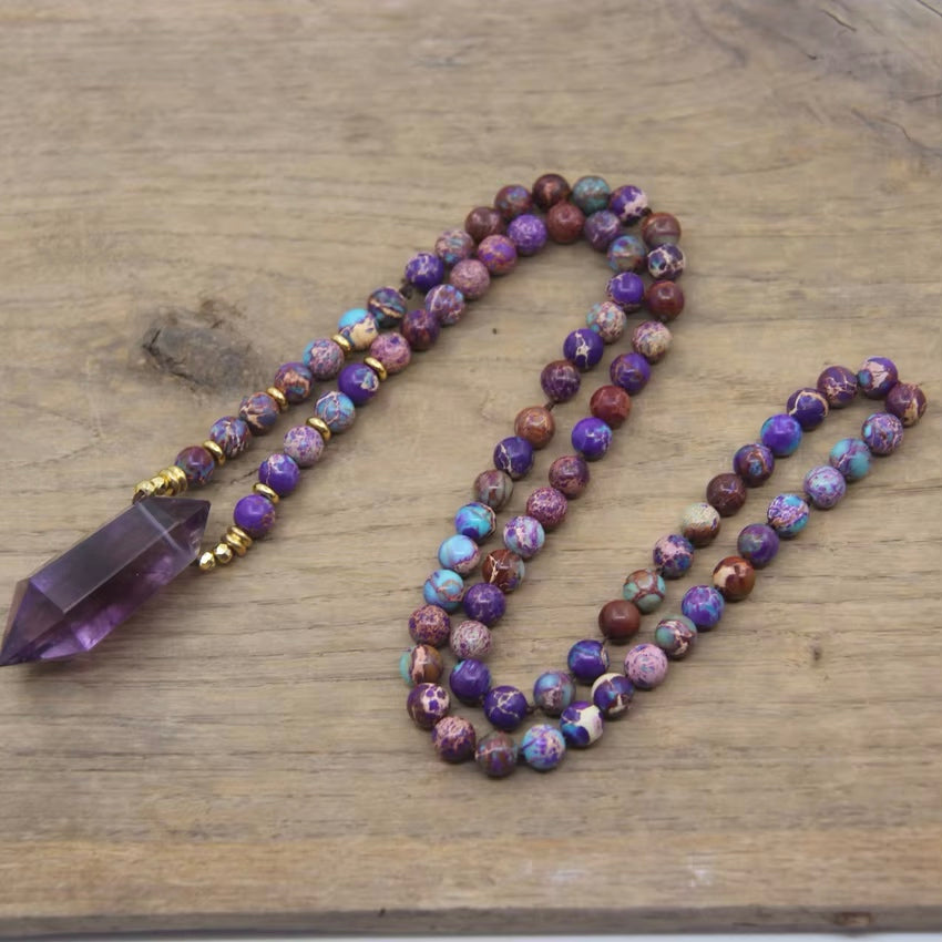 Amethyst Sea Sediment Jasper - Beaded Necklace - Protective & Healing