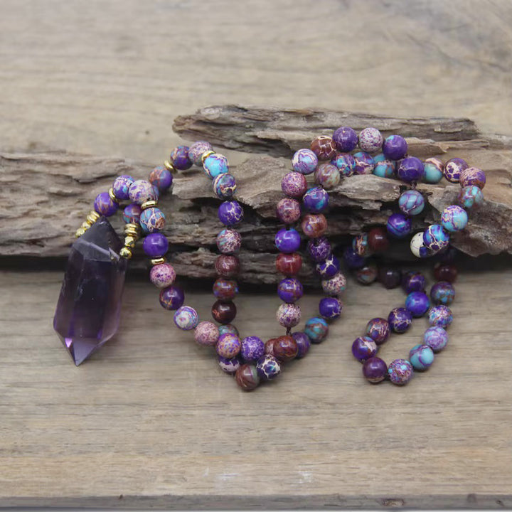 Amethyst Sea Sediment Jasper - Beaded Necklace - Protective & Healing