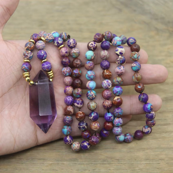 Amethyst Sea Sediment Jasper - Beaded Necklace - Protective & Healing