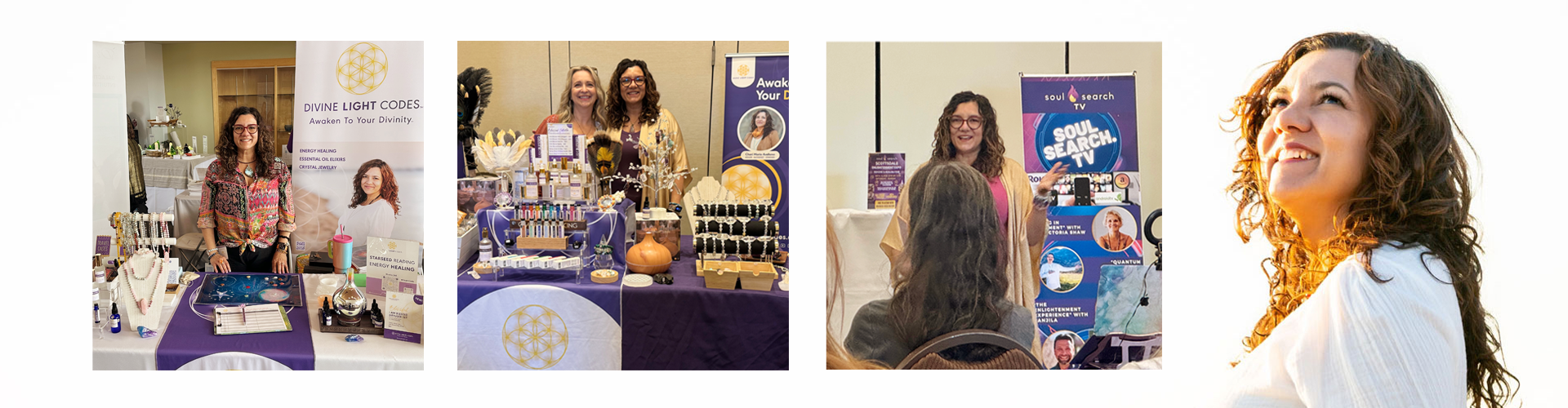 Collage of images featuring people at an event with a focus on a woman speaking.