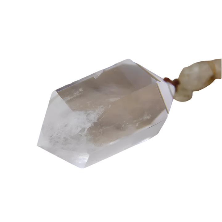 Citrine Beaded Necklace with Clear Quartz Crystal Pendant - Abundance - Manifestation