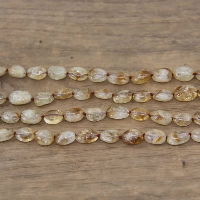 Citrine Beaded Necklace with Clear Quartz Crystal Pendant - Abundance - Manifestation