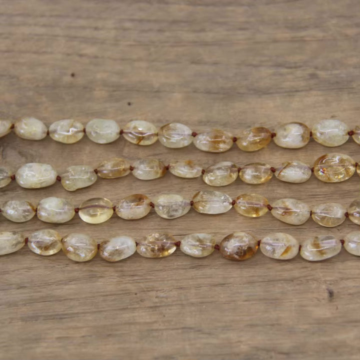 Citrine Beaded Necklace with Clear Quartz Crystal Pendant - Abundance - Manifestation