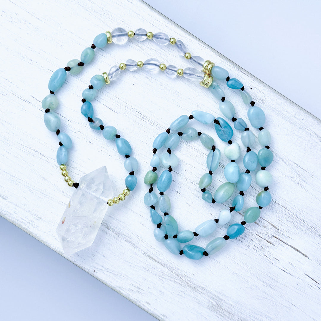 clear quartz & amazonite necklace
