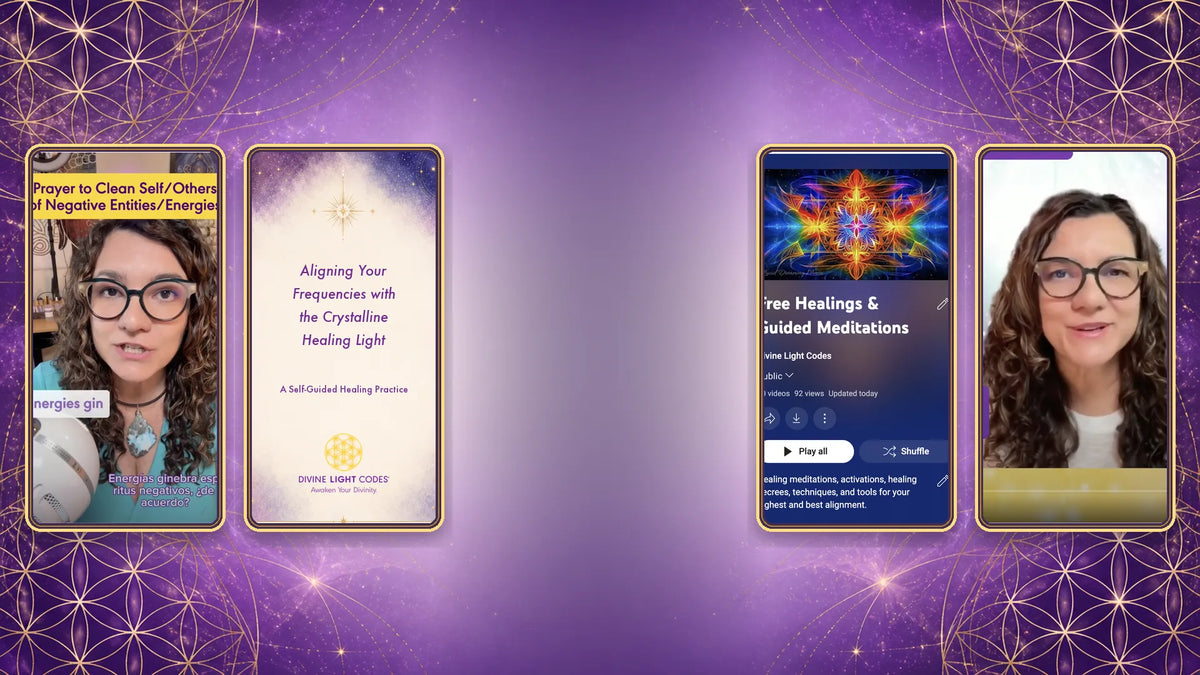 Divine Downloads banner with spiritual light and sacred imagery