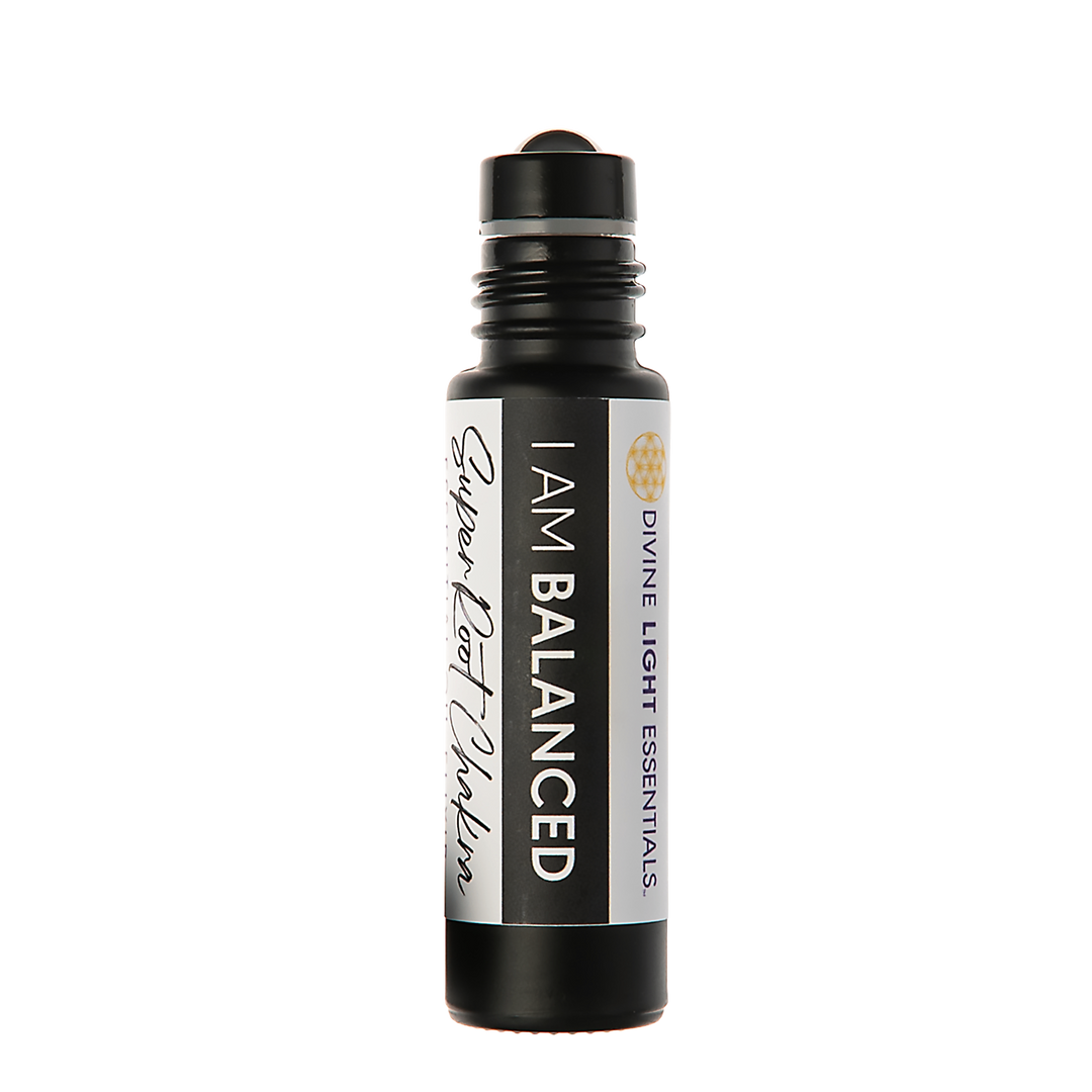 A black roll-on bottle with a white and black label reading &