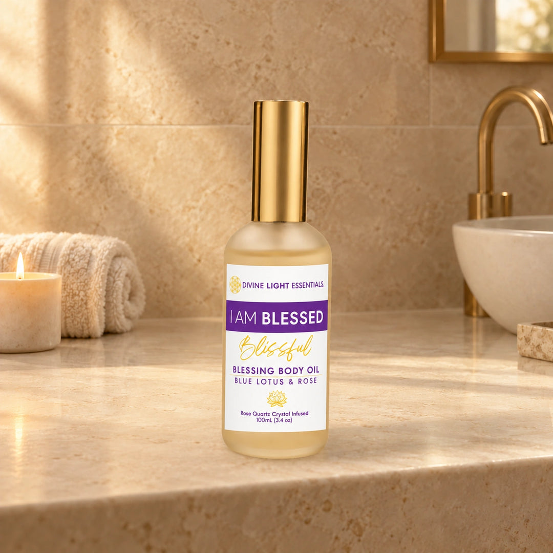 A bottle of Divine Light Essentials &