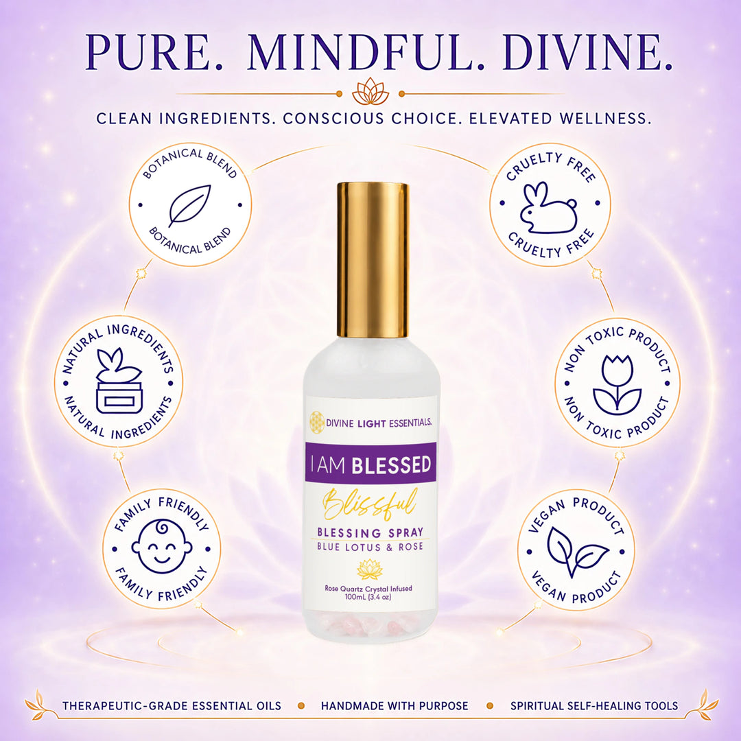 I Am Blessed Trio Bundle - Roller, Spray &amp; Body Oil - Blue Lotus &amp; Rose Essential Oils