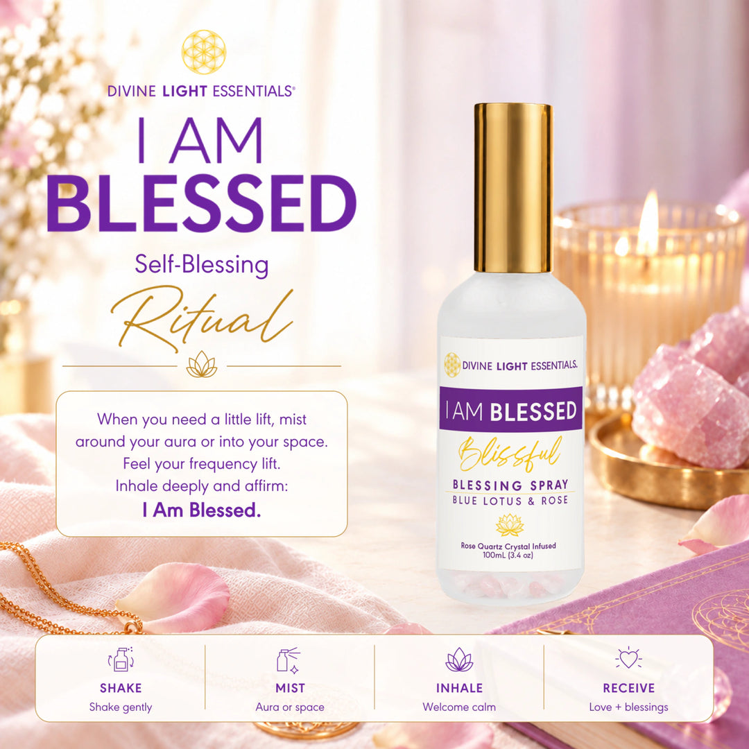 I Am Blessed Trio Bundle - Roller, Spray &amp; Body Oil - Blue Lotus &amp; Rose Essential Oils