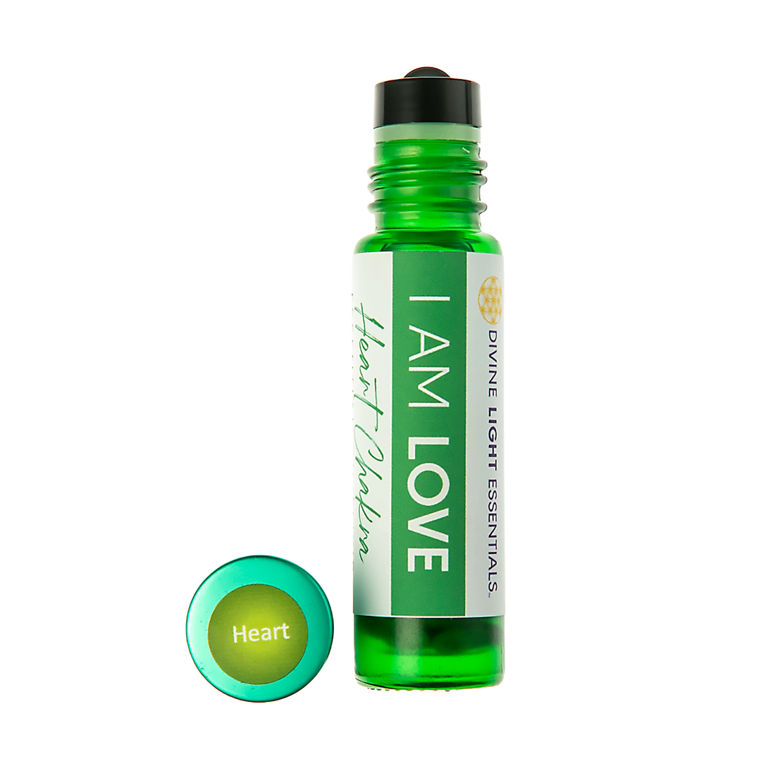 A green glass roll-on bottle labeled &