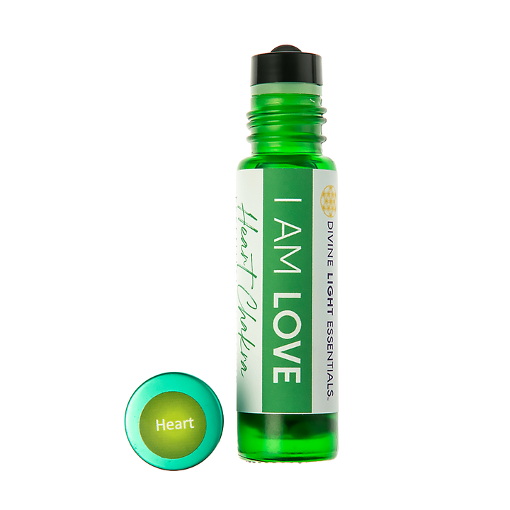 A green glass roll-on bottle labeled &