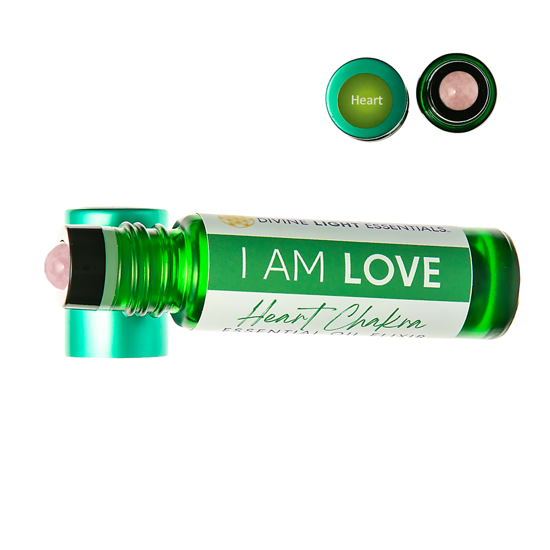 A green glass roll-on bottle labeled &