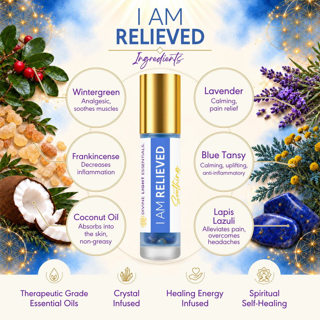 An essential oil bottle labeled &