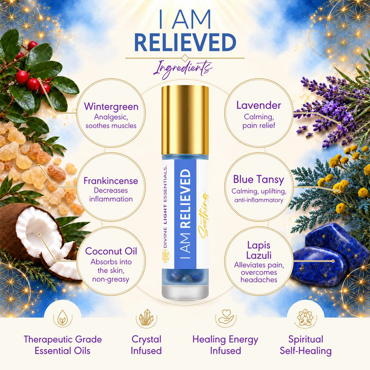 An essential oil bottle labeled &