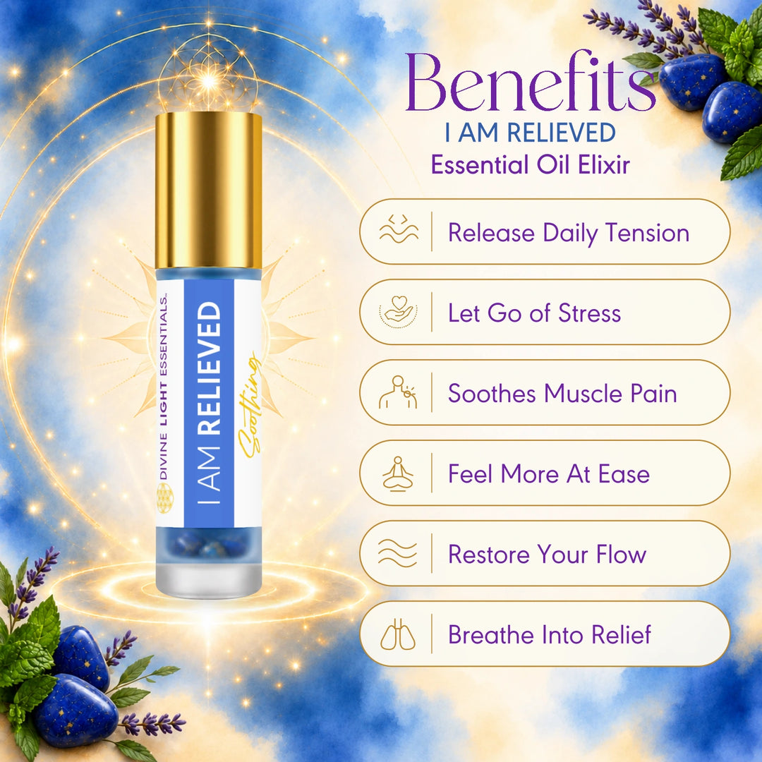 A promotional graphic for an essential oil elixir bottle labeled &