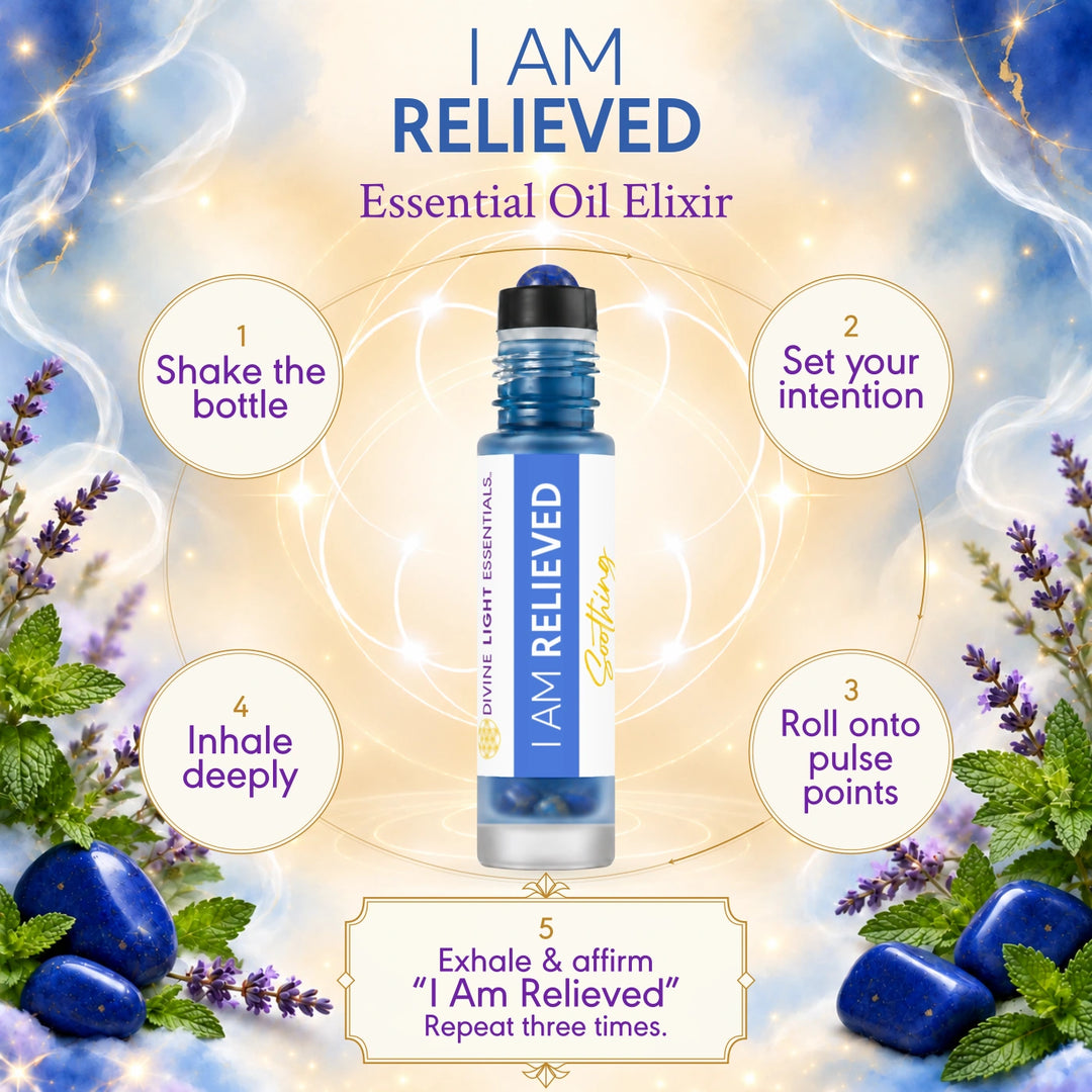 A promotional graphic for an essential oil elixir bottle labeled &