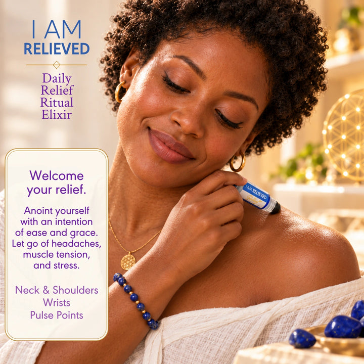 A woman in a spa-like setting receives neck and shoulder massage with a blue and white tube labeled &