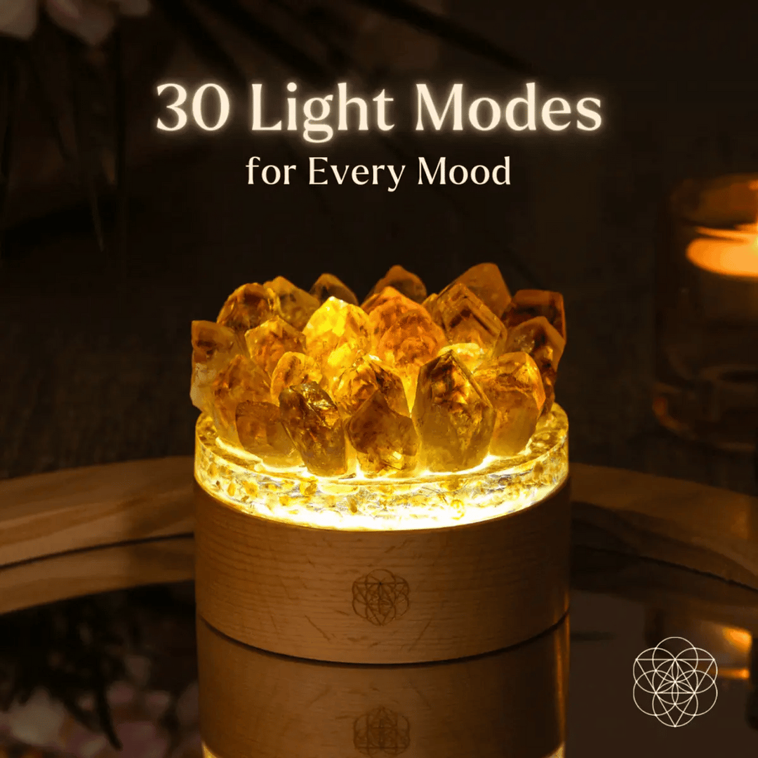 Citrine lamp glowing through three warm light modes
