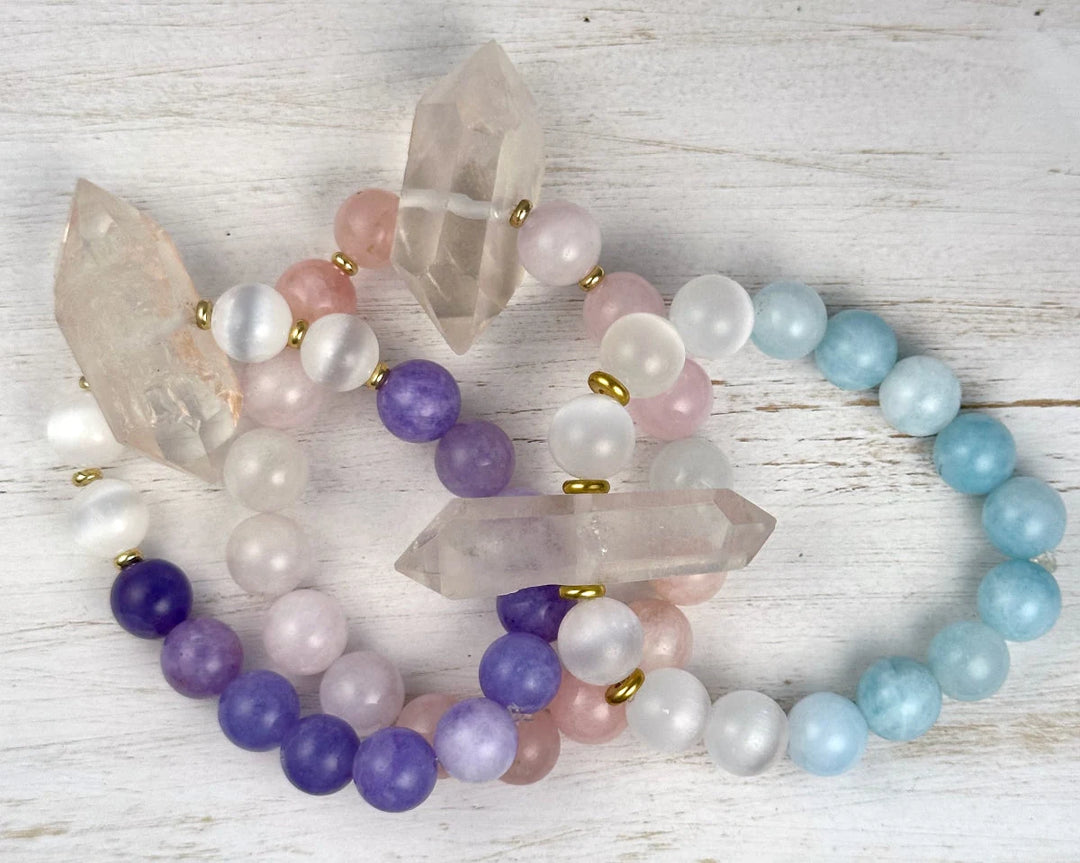 rose &amp; clear quartz bracelets