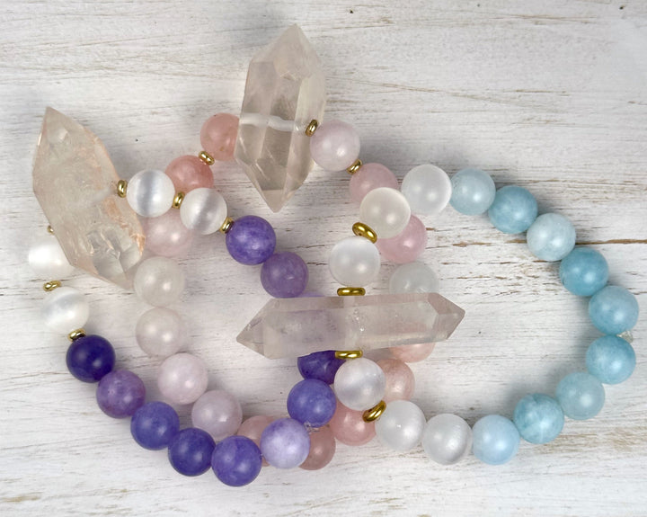 rose & clear quartz bracelets